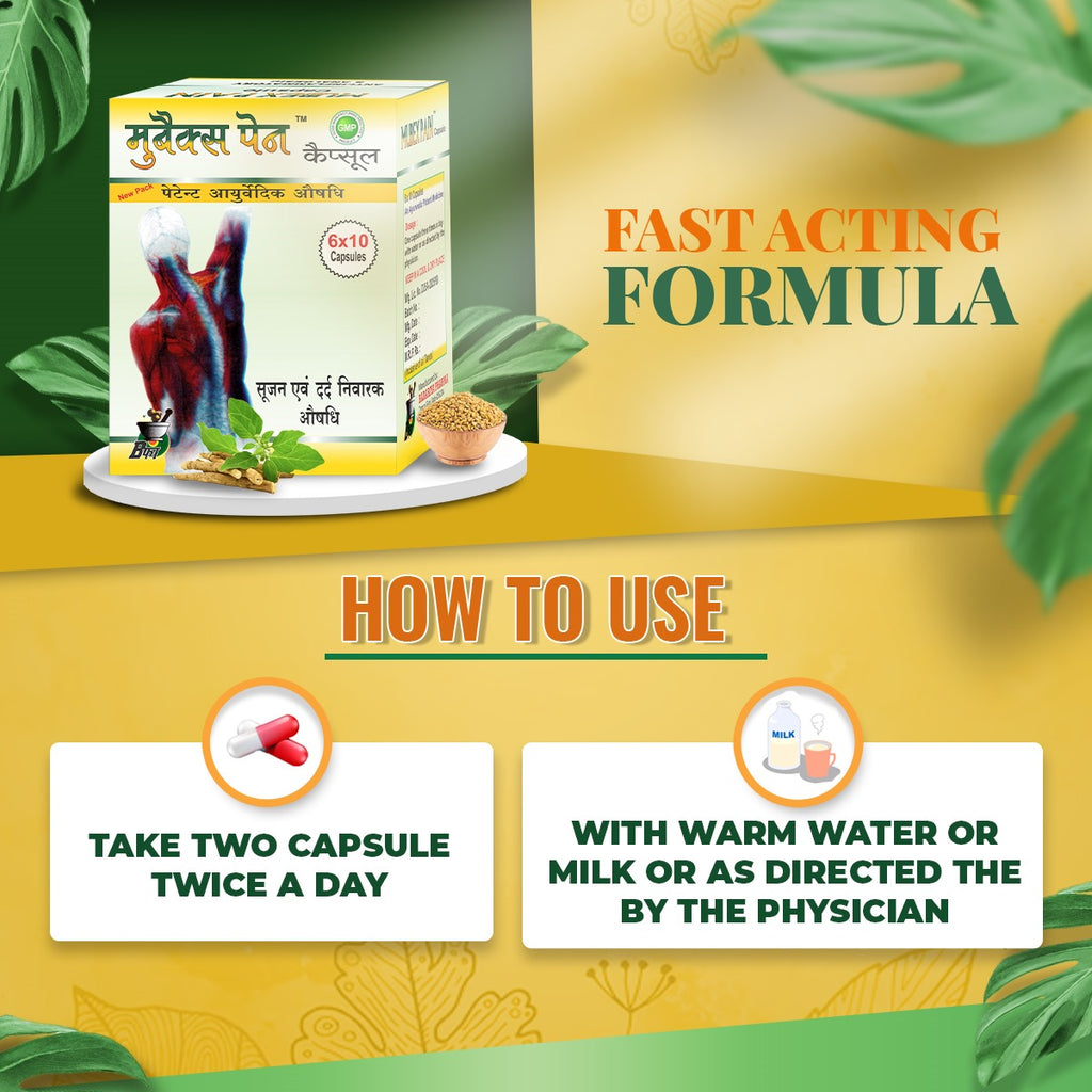 Mubex Pain Capsule | Natural Ayurvedic formula for Knee & joint pain Relief | 60 Ayurvedic capsules