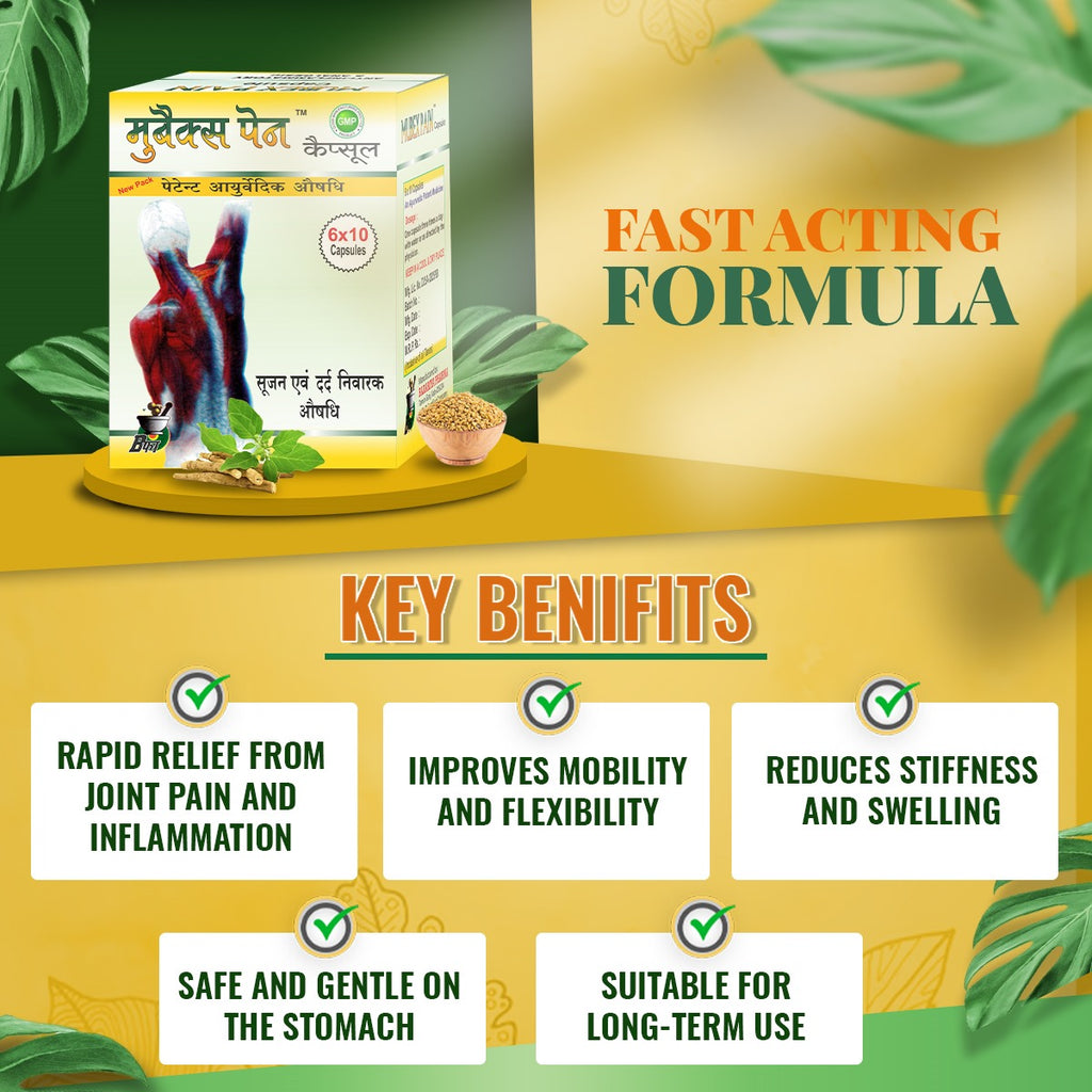 Mubex Pain Capsule | Natural Ayurvedic formula for Knee & joint pain Relief | 60 Ayurvedic capsules
